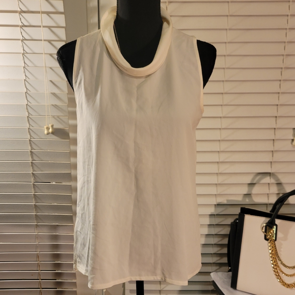 Ivory Collared Sleeveless Blouse  Cowl Neck Top  Size M
